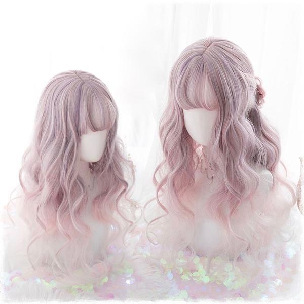 Pastel Pink Wavy Lolita Wig Wigs Facial Hair