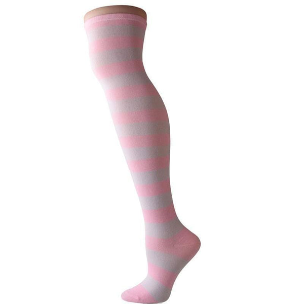 Pink Striped Thigh Highs Socks
