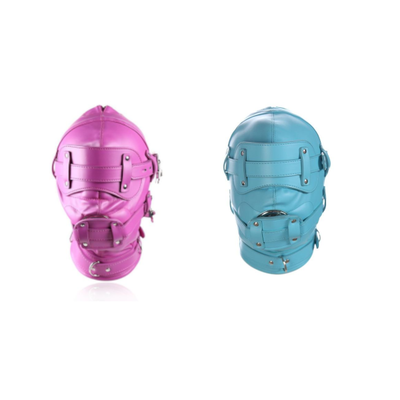 Pink Blue Fetish Full Hood With Mouth Dildo Gag   Sex Mask Hoods