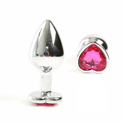 Pink Heart Crystal Jewel Metal Butt Plug Three Size Mini  Anal Training Non Vibrating Butt Plugs
