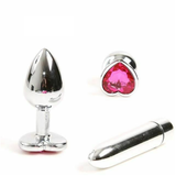 Pink Heart Crystal Jewel Metal Butt Plug Three Size Mini Bullet Vibrator Anal Training