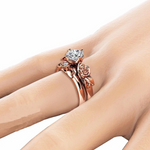 Veile Studios Pink Peach Rose Flower With Zirconia Novel Water Drop Diamond Women's Jewelery Ring Rings