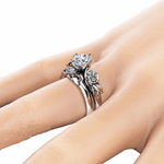 Veile Studios Pink Peach Rose Flower With Zirconia Novel Water Drop Diamond Women's Jewelery Ring Rings