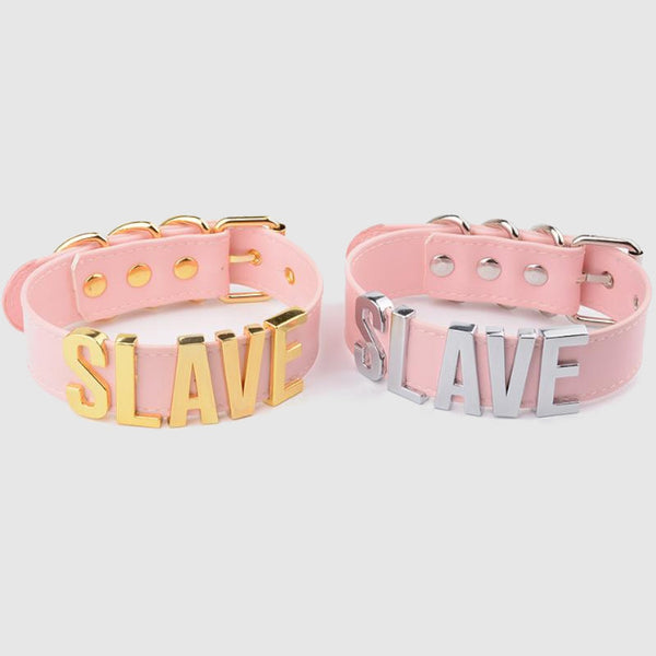 Pink Slave Collar With Gold Or Silver Letters  Buckle Necklace Collars & Leashes
