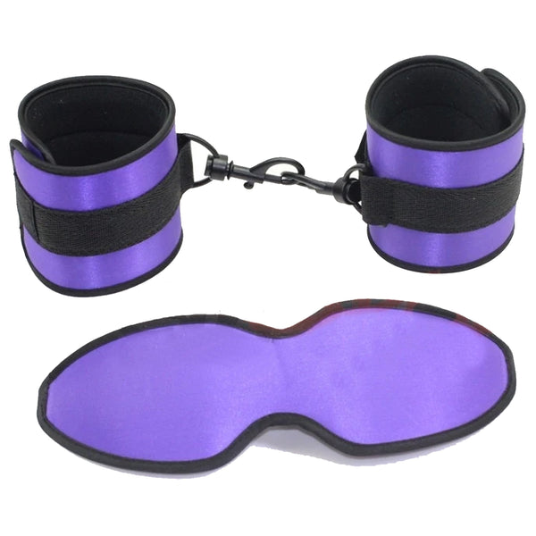 Pink Or Purple Satin  Restraints Blindfold Cuffs  Beginners Set  Starter Kits