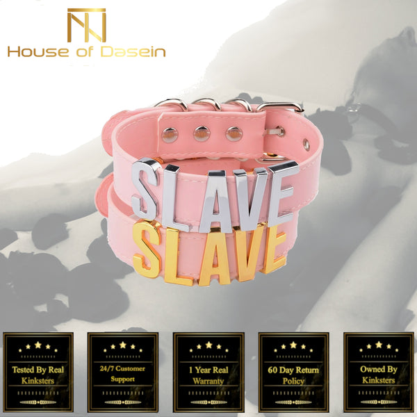 Pink Slave Collar With Gold Or Silver Letters  Buckle Necklace Collars & Leashes