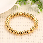 Veile Studios Polished Finish Stainless Steel Beads Stretch Bracelet Bangle Gold Bracelets