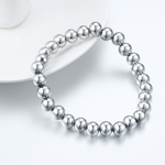 Veile Studios Polished Finish Stainless Steel Beads Stretch Bracelet Bangle Silver Bracelets