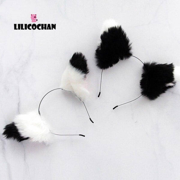 Black / White Puppy Ears Anime Cosplay Headband Lolita Roleplay Hair Accessories