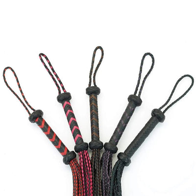 60Cm Black Red Brown Leather Flogger Braided Handle Tails Spanking Whip  Floggers