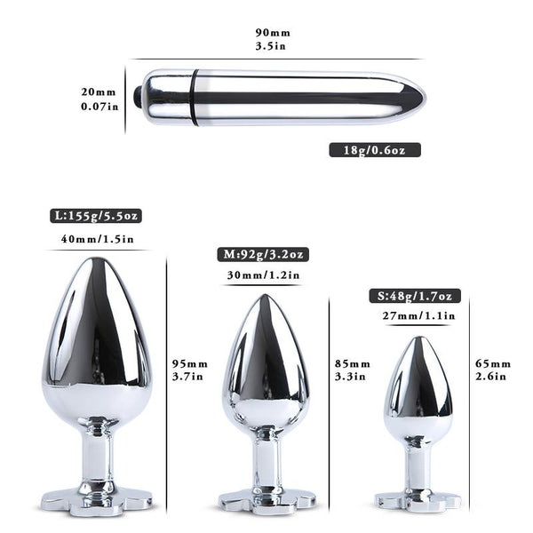 Blue Flower Stainless Steel Metal Anal Crystal Butt Plug  Set  Non Vibrating Butt Plugs