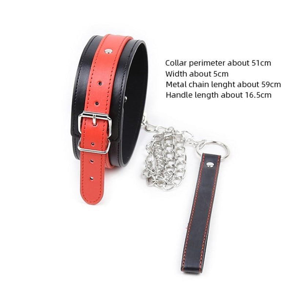 Leather  Collar Lead Chain Dog Roleplay Puppy Pet Play B D S M Collars & Leashes