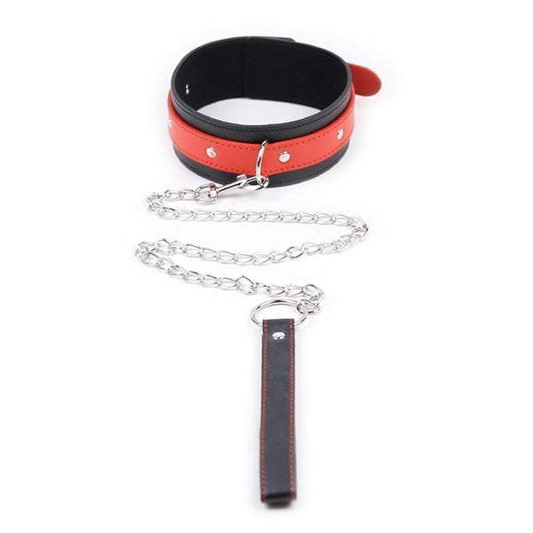 Leather  Collar Lead Chain Dog Roleplay Puppy Pet Play B D S M Collars & Leashes