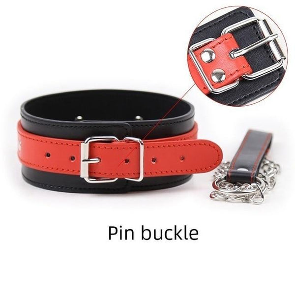 Leather  Collar Lead Chain Dog Roleplay Puppy Pet Play B D S M Collars & Leashes