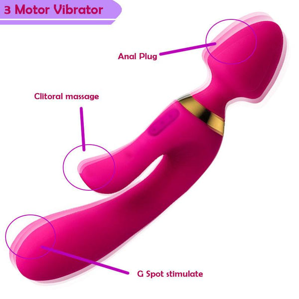 3 Motor Vibrating G Spot Clitoris Anal Double Ended Rabbit  Rabbit s