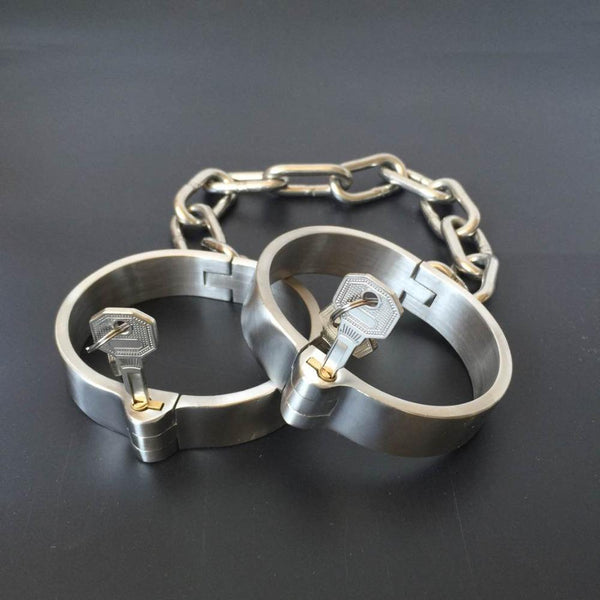 Metal Restraints Set Stainless Steel Locking Collar Cuffs Kit  Cuffs & Shackles