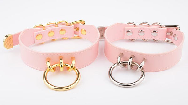 Pink Faux Leather Silver Gold Ring Kitten Submissive Collar Collars & Leashes