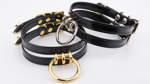 Double Caged Slave Collar Gothic Silver Gold Metal Choker Collars & Leashes