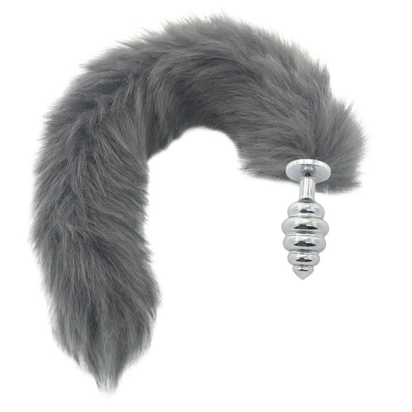 Grey Long Fox Kitten Puppy Tail Butt Plug  Pet Play Fetish Butt Plug Tails
