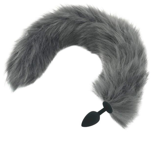 Grey Long Fox Kitten Puppy Tail Butt Plug  Pet Play Fetish Butt Plug Tails