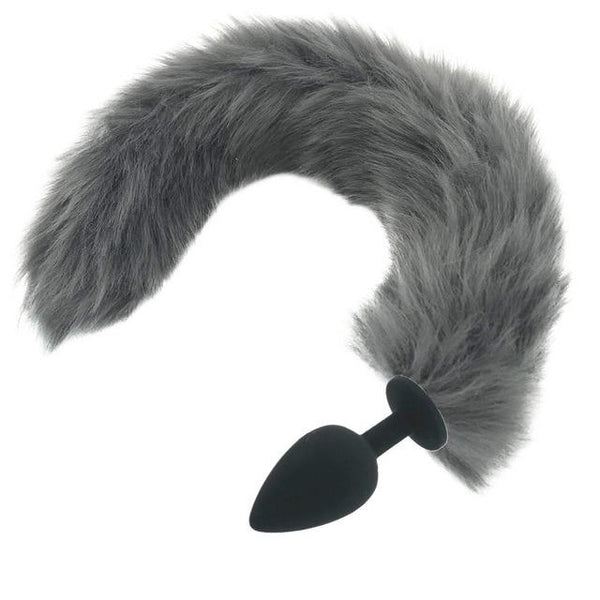Grey Long Fox Kitten Puppy Tail Butt Plug  Pet Play Fetish Butt Plug Tails
