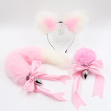 Pink White Ears Headband Kitten Or Rabbit Tail Metal Butt Plug