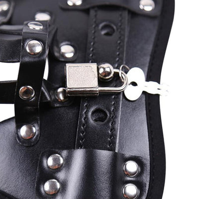 Locking Male Leather Chastity Device  Cage Scrotum Ball Harness Belt Chastity Toys