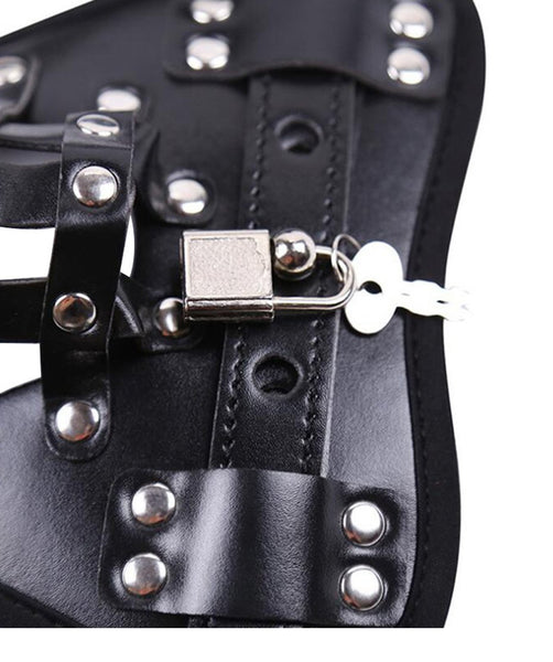 Locking Male Leather Chastity Device  Cage Scrotum Ball Harness Belt Chastity Toys