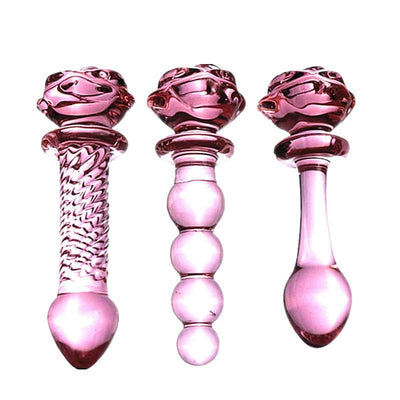 Pink Rose Smooth Anal Beads Butt Plug Glass Dildo Non Vibrating Butt Plugs