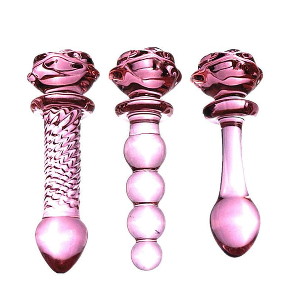 Pink Rose Smooth Anal Beads Butt Plug Glass Dildo Non Vibrating Butt Plugs