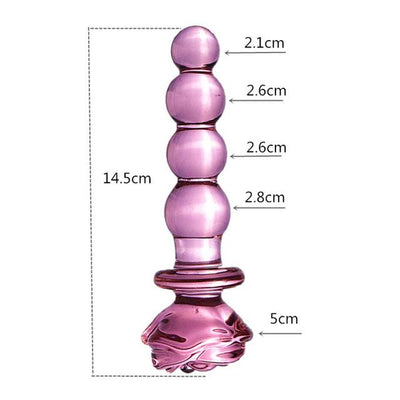 Pink Rose Smooth Anal Beads Butt Plug Glass Dildo Non Vibrating Butt Plugs