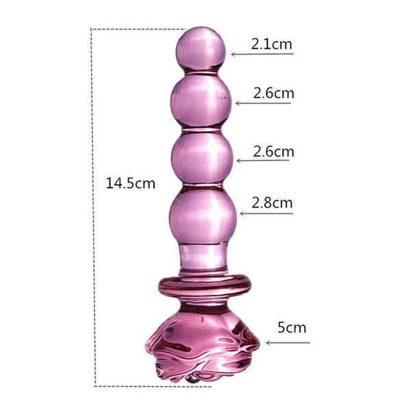 Pink Rose Smooth Anal Beads Butt Plug Glass Dildo Non Vibrating Butt Plugs