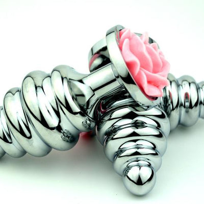 Pink Rose Stainless Steel Metal Butt Plug Anal Training  Non Vibrating Butt Plugs