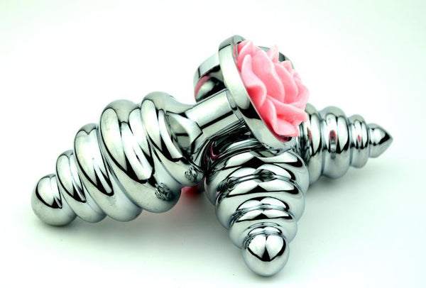 Pink Rose Stainless Steel Metal Butt Plug Anal Training  Non Vibrating Butt Plugs