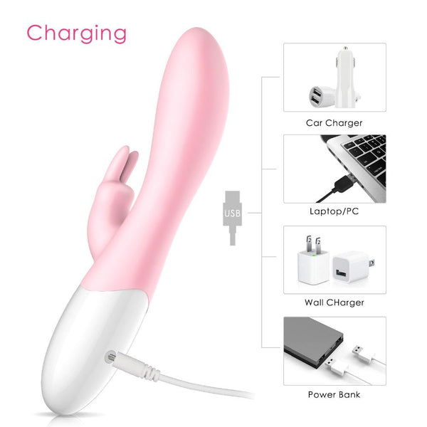 Pink Silicone Heating Rabbit  Rechargeable G Spot Clitoris Vibrations Sex Toy Rabbit s