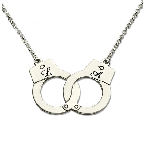 Custom Initials Necklace Pendant Handcuffs Symbolic Jewellery Bdsm