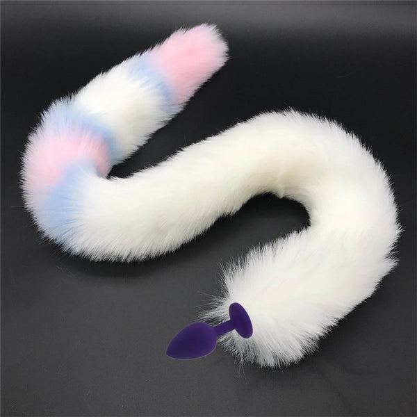 Stainless Steel Anal Plug With 80Cm Long Fur Tail  Pet Play Fox Kitten Non Vibrating Butt Plugs