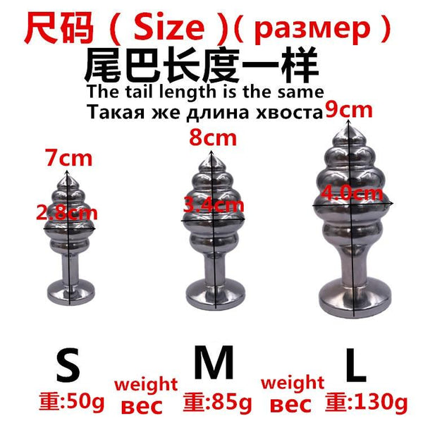 Stainless Steel Anal Plug With 80Cm Long Fur Tail  Pet Play Fox Kitten Non Vibrating Butt Plugs