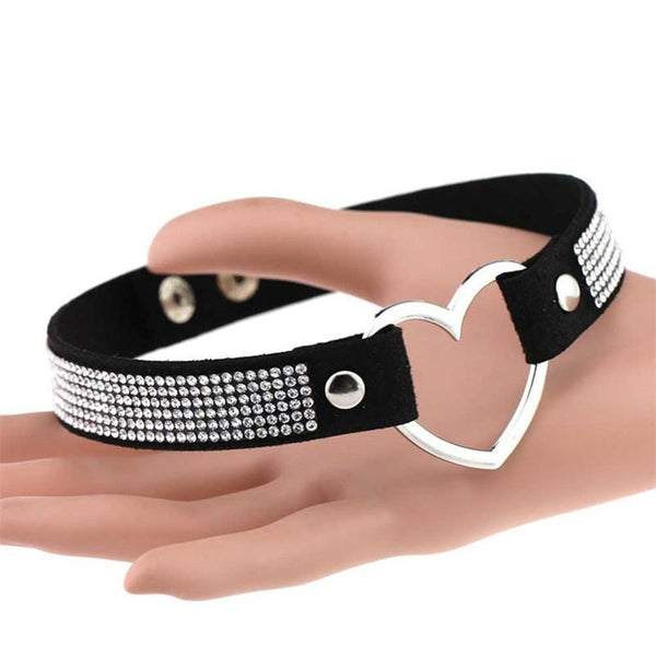 Heart Rhinestone  Collar Hollow Necklace Choker  Restraints Collars & Leashes