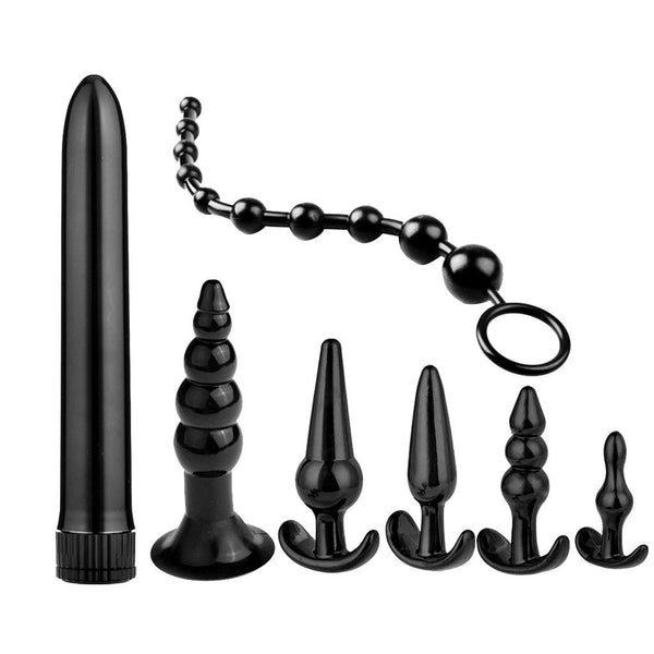 7Pcs Black Trainer Butt Plug Set Anal Beads  Non Vibrating Butt Plugs