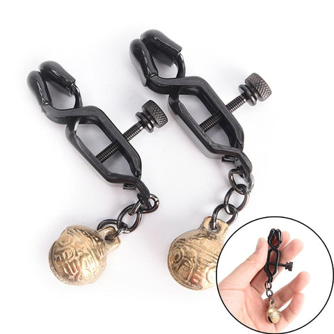 Black Nipple Clamps Gold Bell Stainless Steel Labia Genital Clips Bdsm Fetish
