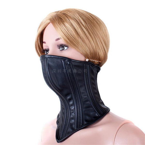 Black Leather Neck Corset Masked Mystery Submissive  Fetish Collars & Leashes