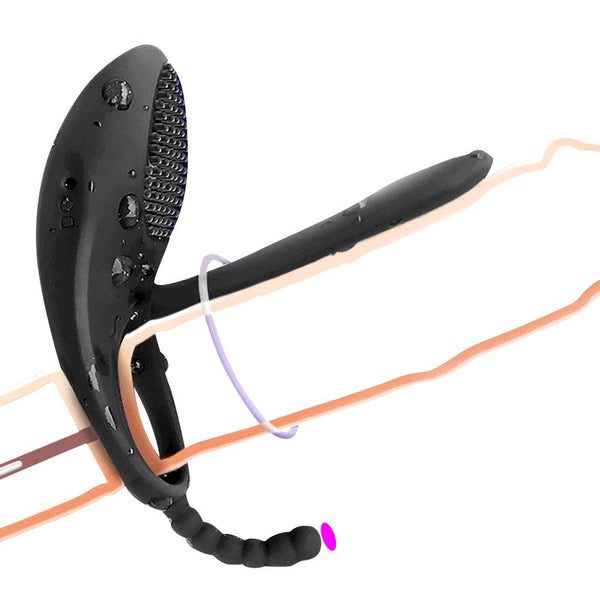 Black Vibrating  Ring Anal Beads Butt Plug Clitoral Stimulator Couples   Rings