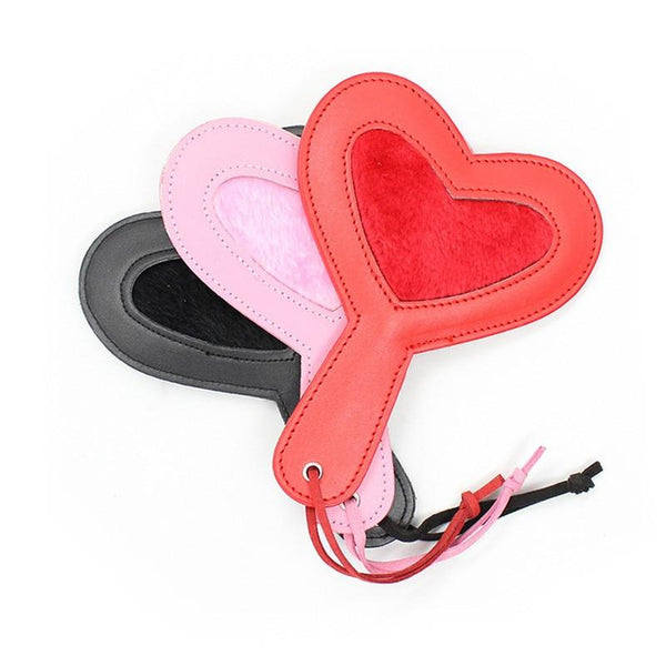 Black Red Heart Leather Spanking Paddle Impact Toy Whip Play  Fetish Paddles