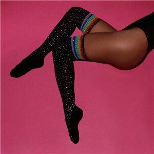 Cotton Over The Knee Socks Sparkly Rhinestone Rainbow Stripes Women Cosplay & Roleplay