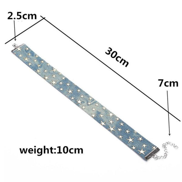 Day Collar Blue Star Choker Distressed Denim Necklace Fetish Kink Collars & Leashes