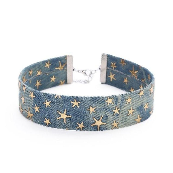 Day Collar Blue Star Choker Distressed Denim Necklace Fetish Kink Collars & Leashes