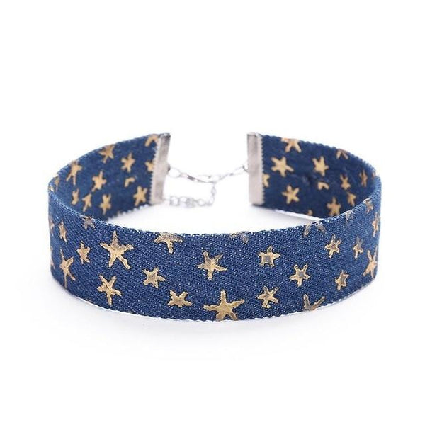 Day Collar Blue Star Choker Distressed Denim Necklace Fetish Kink Collars & Leashes