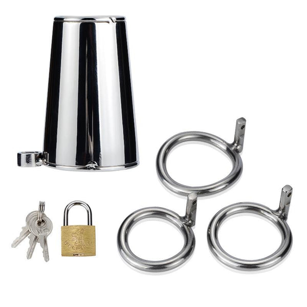 Stainless Steel Solid Cage Chastity Device Padlock  Ring  Fetish Chastity Toys