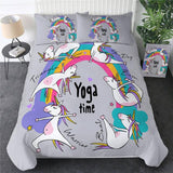 Unicorn Rainbow Yoga Time Quilt Cover 3Pcs Bedding Set Bedroom Dcor Kawaii Littles